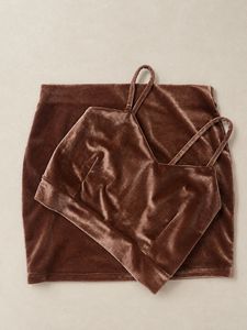 Velvet Crop Top and Skirt Set