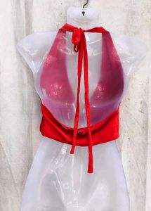 Red Halter Neck Crop Top with Ring Detail