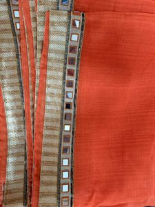 Vibrant Orange Saree with Mirror Work Border