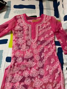 Vibrant Pink Chikankari Kurta
