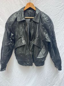 Vintage Black Leather Bomber Jacket