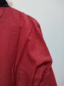 Red embroidered Kurta With Black Trim