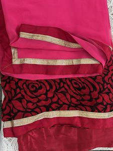 Vibrant Pink &amp; Red Floral Saree