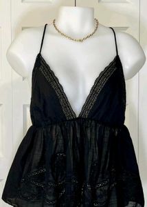 Black V-Neck Embellished Top