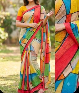 Vibrant Geometric Print Saree