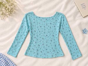 Blue Ditsy Floral Square Neck Top