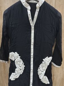 Stylish Black Kurta with White Embellishments