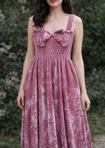Cute bow Pink Velvet Mini Dress