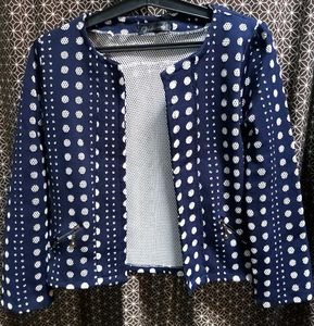 Navy &amp; White Polka Dot Cropped Jacket
