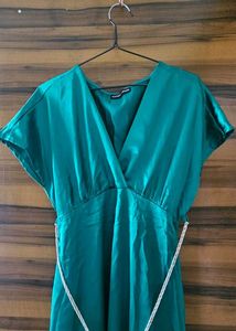 Emerald Green Midi Wrap Dress
