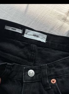 Mango Black Denim Midi Skirt with High Slit
