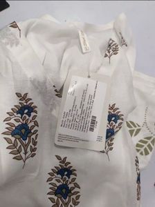 Elegant White Kurta Set with Blue Prints