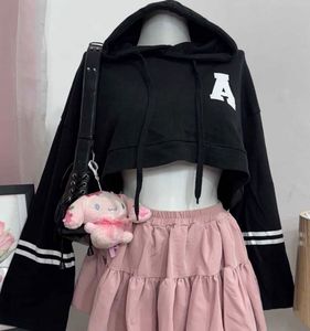 Black Cropped Hoodie with "A" Logo