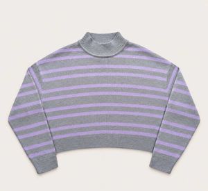 STRIPED RIBBED KNIT SWEATER.
