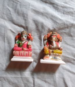 Laxmi Ganesh White Marble Idol Goddess Lokkhi & God Ganesh Decorative Showpiece Lakshmi Ganesh Religious Idol & Figurine Home Decor Spiritual & Festive Decor Lord Ganesha Ganpati Maa Lamxi Murti Gift.