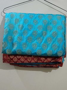 Banarasi SkyBlue Maroon And Gold With Stone Saree