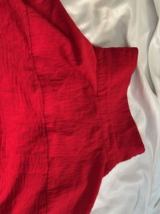 Chic Red Crinkle Button-Up Top