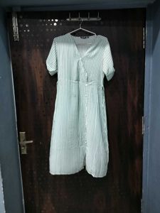 Striped V-Neck Button-Front Dress