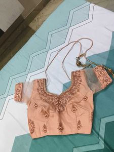 Peach Embroidered Lehenga Choli Set