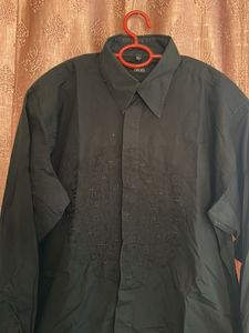 Men's Black Embroidered Long Sleeve Shirt