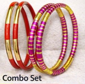 2 New Pairs | Red + Pink Gold Bangles