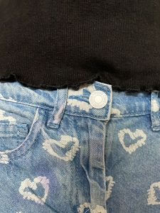 Heart Print Denim Jeans