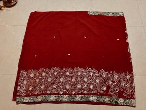 Maroon full work Saree with blouse