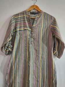Women Grey Stripes Kurti
