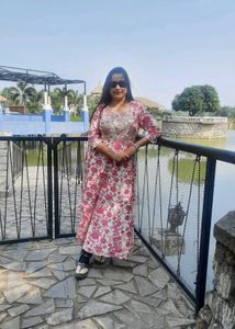 Lsize Beautiful Pink Floral Kurta Gown