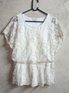 Elegant White Lace Tunic Top Layered