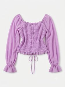Purple Smocked Square Neck Top