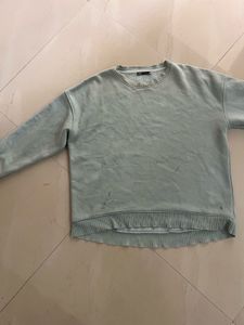 Zara Sage Green Relaxed Fit Crewneck Sweatshirt -