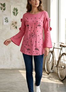 Pink Polka Dot Tunic with Bicycle Print