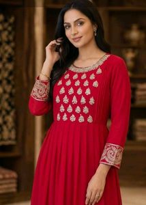 Elegant Red Embroidered Single Gown