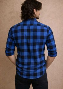 Men’s Blue &amp; Black Checkered Casual Shirt