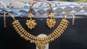 Gold Necklace &amp; Earring Set with bracelet bangles