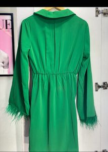Green Feather Trim Wrap Dress BRAND NEW