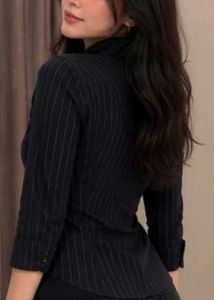 Classic Black Pinstripe Button-Up Shirt💫