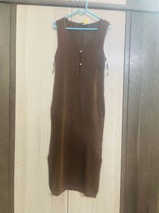 Brown Crochet Sleeveless Beach Midi Dress