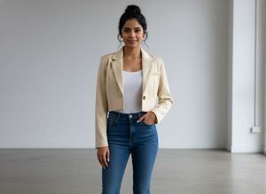 SALE - Cropped Beige Blazer Jacket