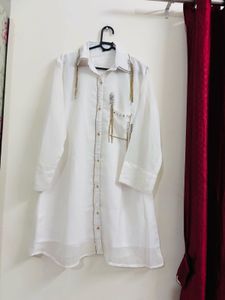 Chic White Tunic with Gold Embellishments