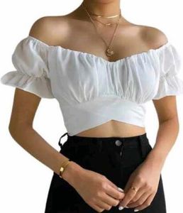 Off-Shoulder Puff Sleeve Crop Top