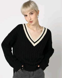 Oversized Black V-Neck Sweater