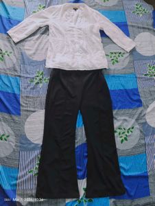 Chic White Embroidered shirt & Black Pants Set