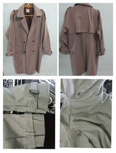 Unisex Vintage Checked Trench Coat