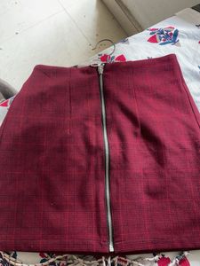 Maroon Plaid Mini Skirt with Zipper