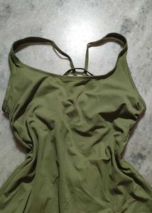 Olive Green Ribbed One-Piece Swimsuit