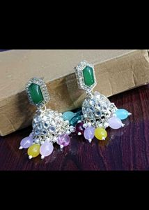 Multicolour Polka Jhumka Earrings