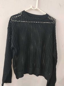 Chic Black Mesh Knit Top