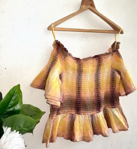ONLY Off-Shoulder Smocked Peplum Top | Ombre Yello